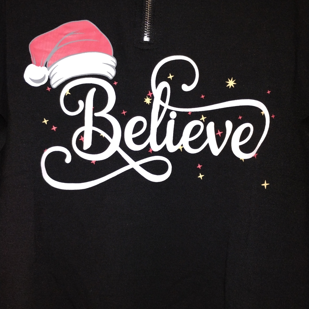 Black 'Believe' Christmas Sweatshirt LG PTP 22"